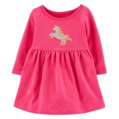 Vestido de lentejuelas unicornio en color rojo,  de la talla de 12 meses. Marca: Carters.