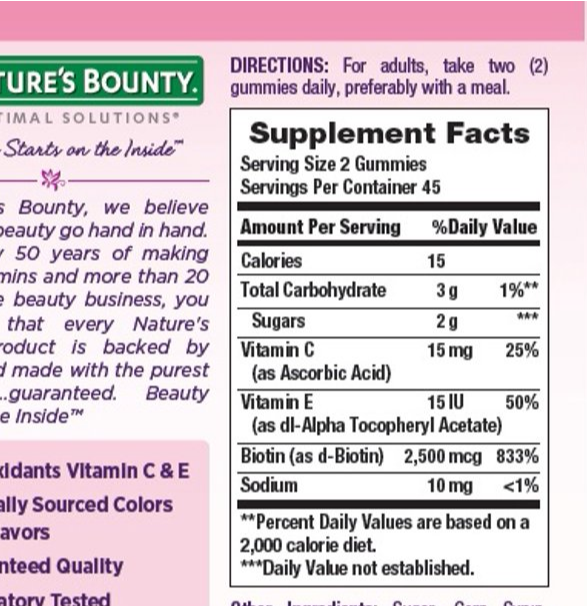 Biotina de gomitas - 2500 mcg cabello uñas y piel - 90 pz - Image 4