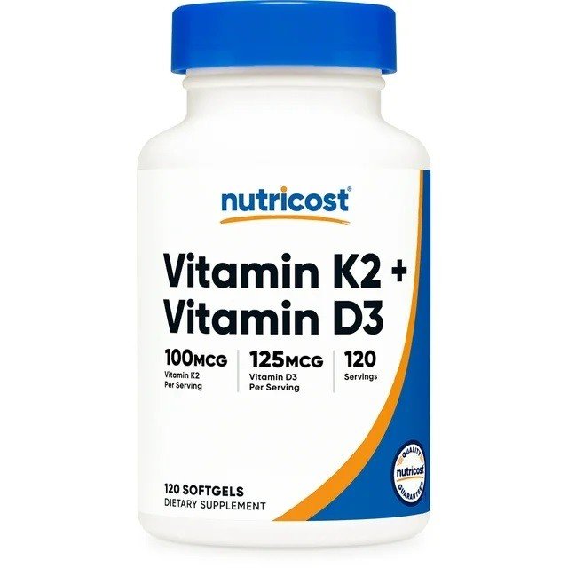Vitamina D3 + Vitamina K2 (100mcg) Nutricost (5000 UI) 120 cáps.
