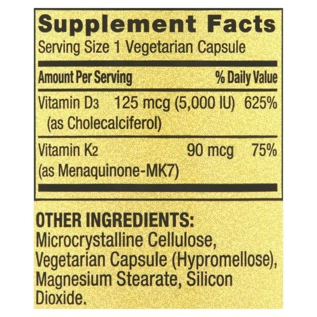 Vitamina D3 (125mcg) + K2 (90mcg), 90 caps. Spring Valley Vegan - Image 3