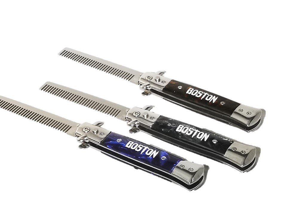 Peine tipo navaja plegable de acero inoxidable.