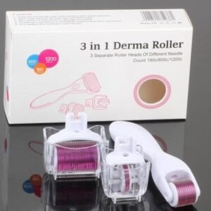 Dermaroller en 3 en 1  de 180 , 600 y 1200 microagujas de titanio, para diferentes imperfecciones.