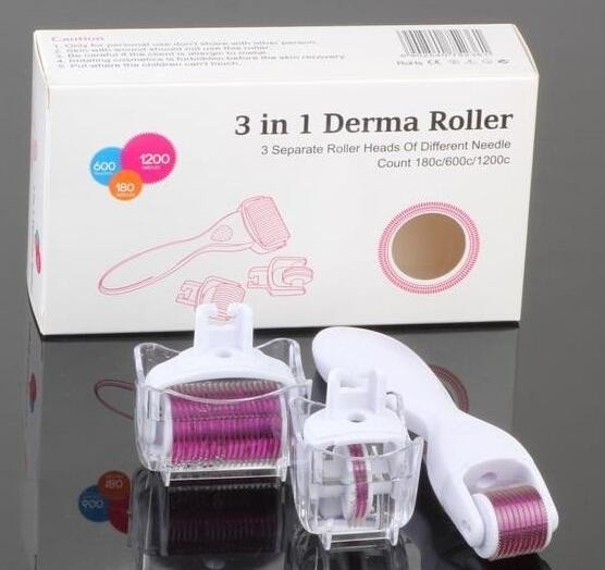 Dermaroller en 3 en 1 de 180 , 600 y 1200 microagujas de titanio, para diferentes imperfecciones.