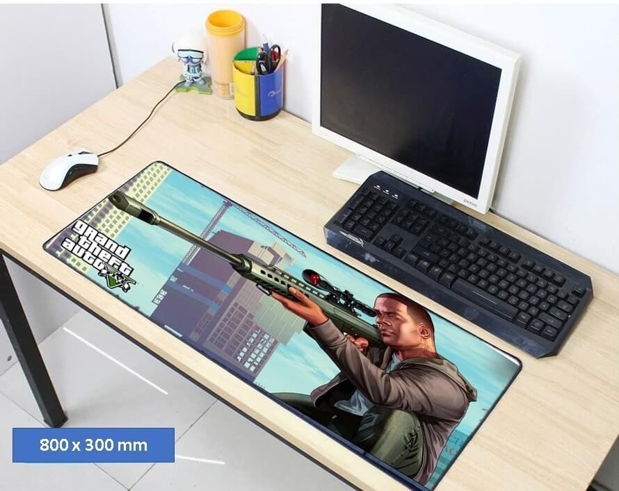 Tapete gamer de las medidas 80x30 cm con el tema Grand Theft Auto V elaborado con tela ultra fina.