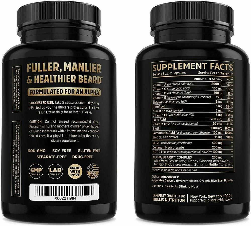 Vitamina para barba - Alpha Beard - Formula natural -60 cap. Hollis Nutrition - 2