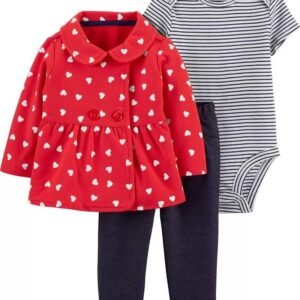 Conjunto pañalera pantalon y abrigo de corazones