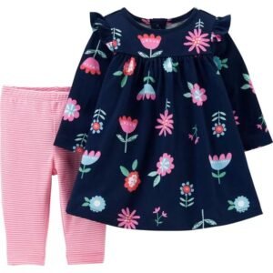 Conjunto de bestido y pantalon para niña de la marca carters. Talla: 12 meses. Envios a todo Mexico.