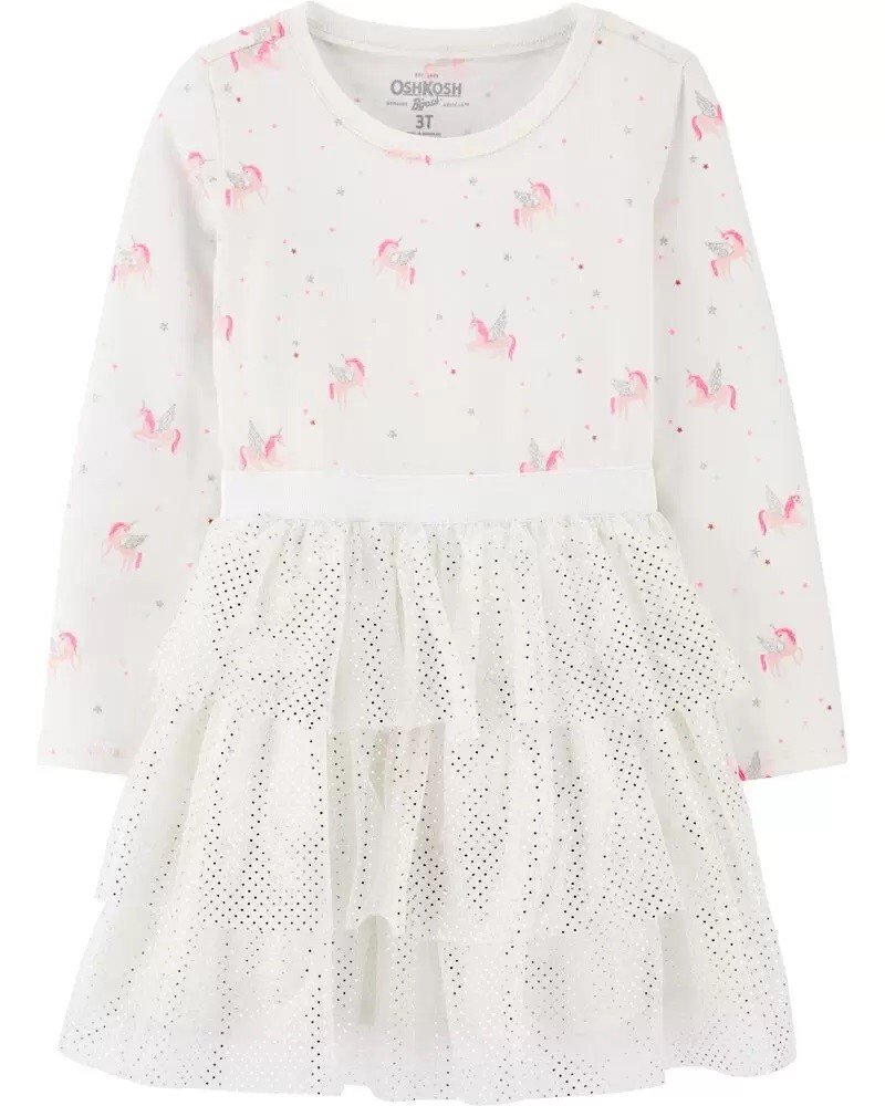 Vestido de tul unicornio con purpurina, de la talla de 12 meses. Marca: Carters. Envíos a todo México.