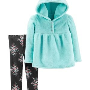 Conjunto de legging floral y top con capucha para niña de 12 meses. De la marca Carters. Envios a todo México.