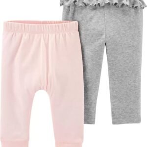 Par de pantalones para niña de 12 meses. Marca: carters y envios a todo Mexico. Color: rosa y gris.