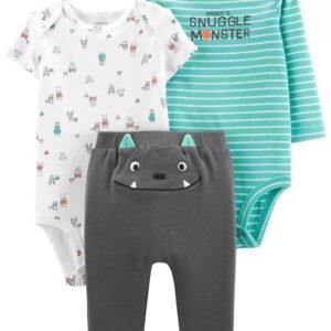 set de pañaleras y pantalon con el tema de monster  estampado. Para niño de 12 meses. Envíos a todo Mexico.