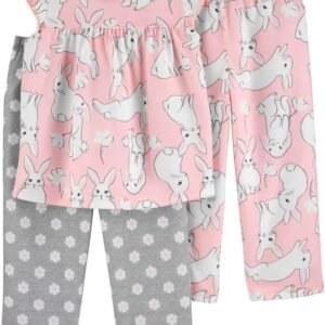 Pijama holgada con el tema de conejos en color rosa. Con 2 pantalones. Marca: Carters y envíos a todo México.