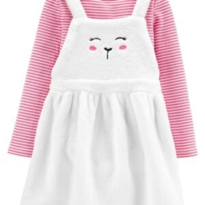 Juego de camiseta a rayas y falda borrosa Fuzzy a color blanco para niña de 12 meses de la marca Carters, envios a todo Mexico.