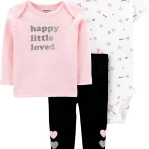 Pañalera de corazones con pantalon y playera a manga larga para niña. Marca: Carters. y envios a todo Mexico.