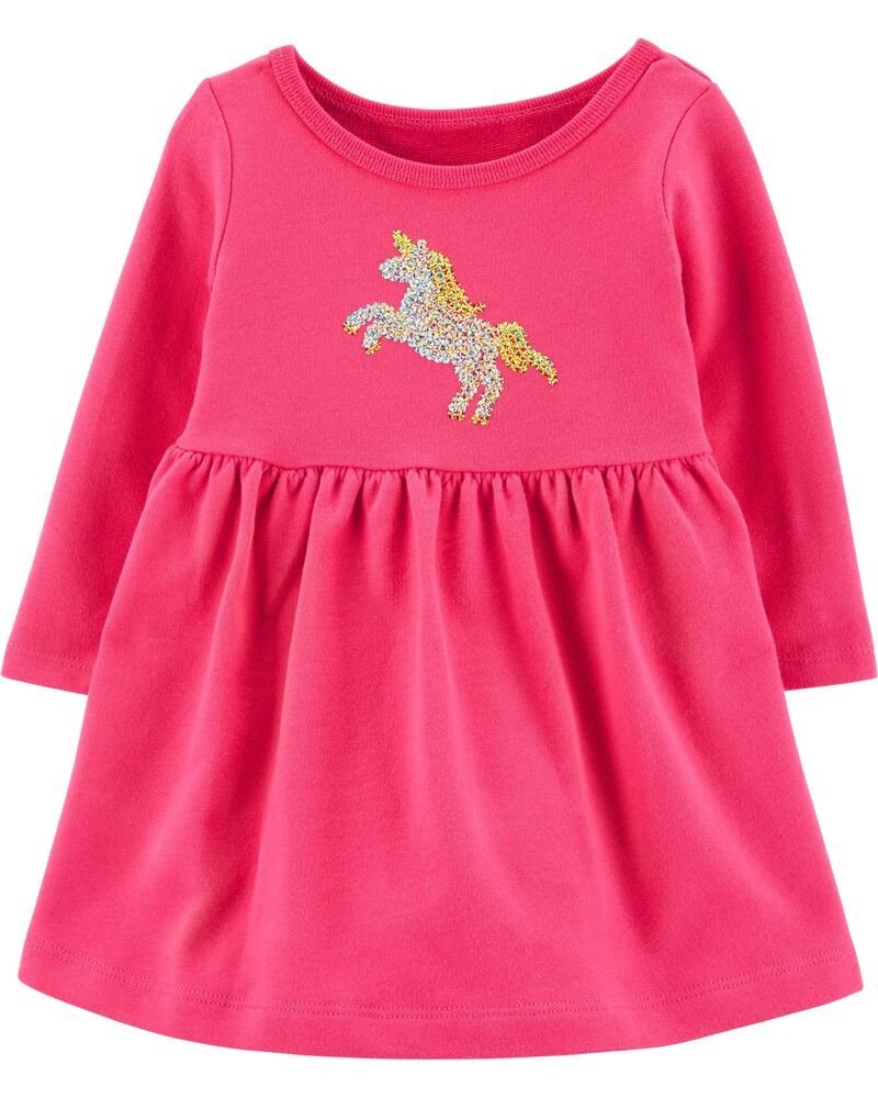 Vestido de lentejuelas unicornio en color rojo, de la talla de 12 meses. Marca: Carters.