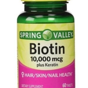 Biotina de 10,000 mcg de spring valley con plus de keratina, para cabello, piel y uñas. disponible para todo mexico.