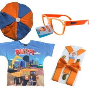 Disfraz original de blippi  completo. Con gorro, tirantes, playera y lentes. (merchandising)